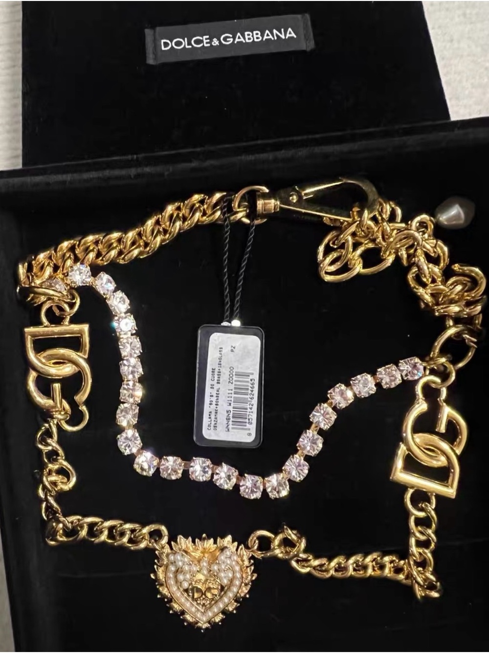 Dolce & Gabbana Gold Crystal Heart Chain Necklace